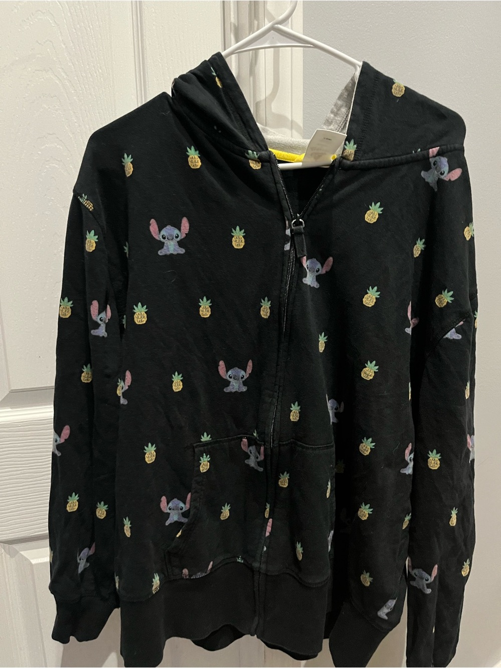 Disney Black Zip Hoodie with Stitch & Pineapple Print